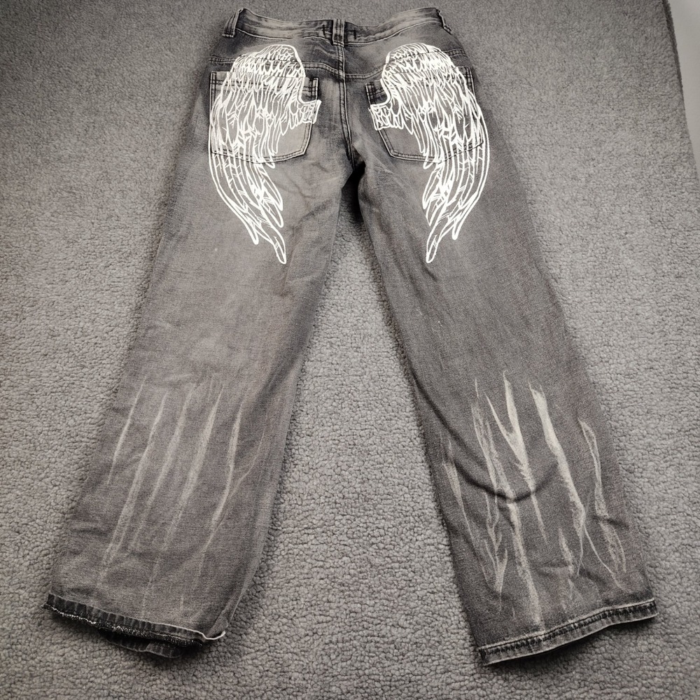 Disclosure Jeans 31x30 Sz 5/27 Wide Leg Angel Wings Faded Baggy Black Y2K Skater